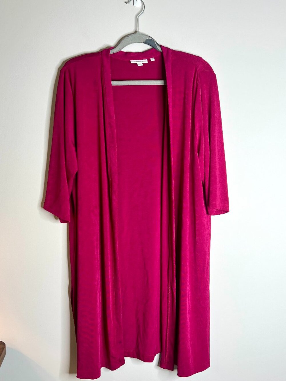 Chico's Travelers Raspberry Pink Liquid Knit Open Front Long Lined Cardigan XL